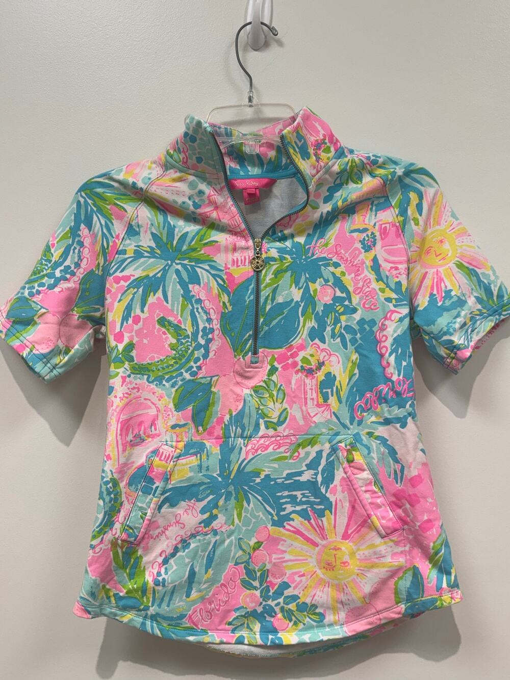 Lilly Pulitzer Short-Sleeve Skipper Popover Half Zip Florida Floral Print